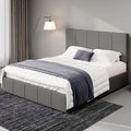Allewie Full Size Dutch Velvet Upholstered Platform Bed Frame/Vertical Channel Tufted Adjustable Headboard/Low Profile Bed Frame/No Box Spring Needed/Easy Assembly/Grey