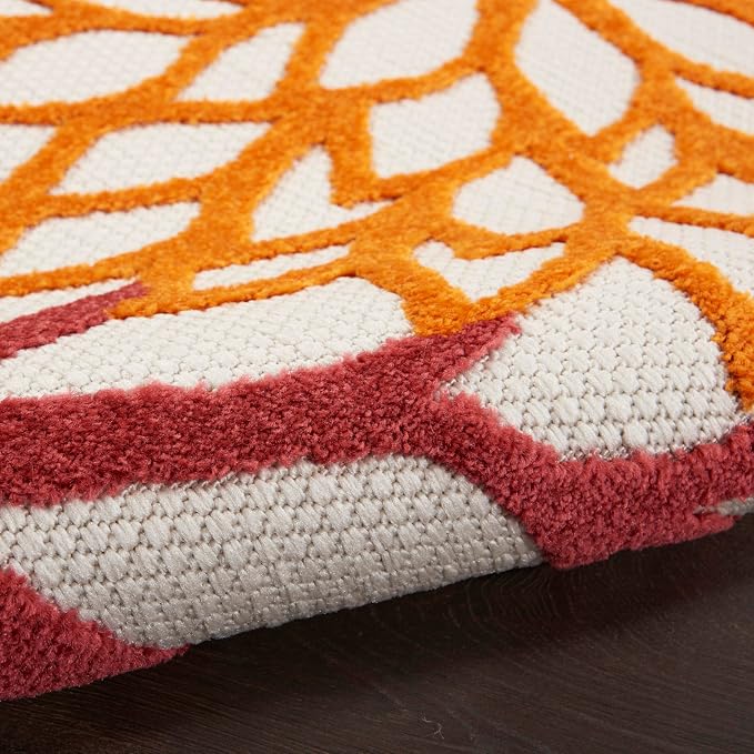 Nourison Home Aloha Indoor/Outdoor Red Multi Colored 6' x 9' Area Rug, Tropical, Botanical, Easy Cleaning, Non Shedding, Bed Room, Living Room, Dining Room, Deck, Backyard, Patio (6x9)