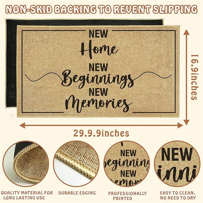 Welcome Door Mat Home Mats for Front Door Indoor Outdoor Entrance with Non-Slip Backing Housewarming Gifts New Home Decor Sign for Family Friends New Beginnings House Gift Idea for Floor 16.9"x29.9"