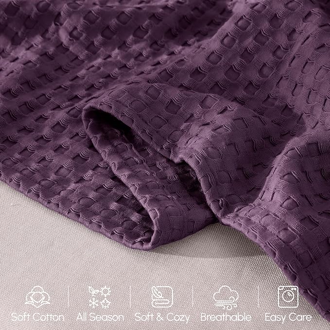 Elegant Comfort Premium 100% Cotton Waffle Blanket - Lightweight Breathable Waffle Weave Bed Blanket - Soft and Warm All Season Blanket for Couch, Sofa and Bed, Queen Size 90x90 Inches, Purple