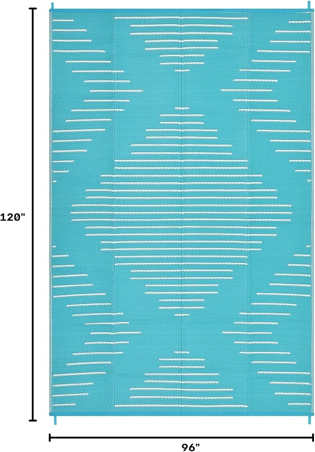Garvee Area Rug 8x10 Waterproof Outdoor Rugs for Patio Plastic Reversible Rugs Easy-Cleaning Large Floor Mat for Outdoors Backyard Porch RV Beach Picnic Light Blue White