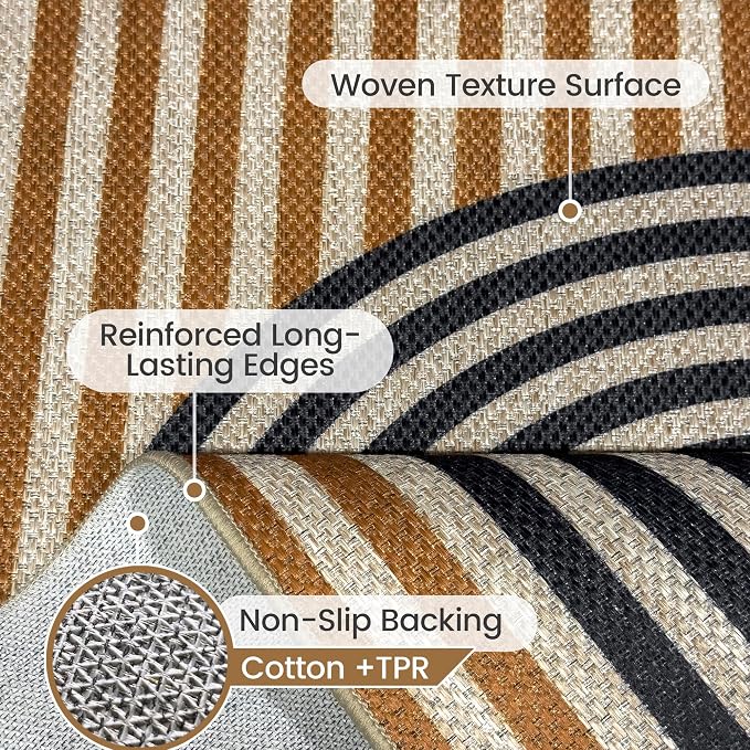 Washable Modern Easy Jute 5x5 Square Rug, Neutral Geometric Abstract Outdoor Indoor Patio Farmhouse Large Area Rug, Woven Non Slip Thin Carpet Mat for Living Dining Room Bedroom Classroom Kids