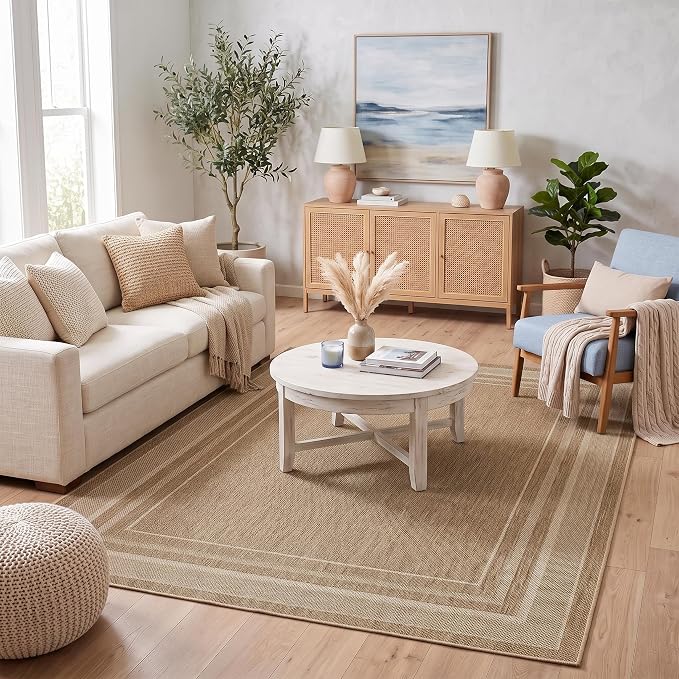 GarveeHome Neutral Easy Jute Rug 3x5 Modern Solid Washable Bedroom Rug | Indoor Small Non Slip Dining Room Throw Carpet Entryway Easy Jute Rugs for Nursery Kitchen Living Room Backyard, Jute