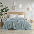 INK+IVY Bree Knit All Season Blanket for Summer, Full/Queen, Light Blue | Ultra Soft, Acrylic, Breathable Fabric for Bed or Couch, Lightweight, OEKO-TEX Certified