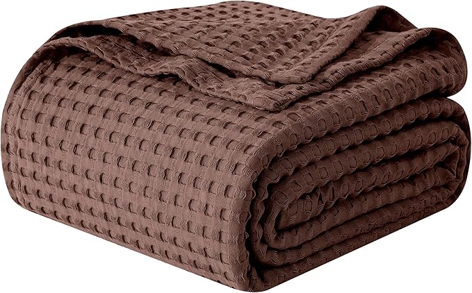 Elegant Comfort Premium 100% Cotton Waffle Blanket - Lightweight Breathable Waffle Weave Bed Blanket - Soft and Warm All Season Blanket for Couch, Sofa and Bed, Twin Size 68x88 Inches, Brown