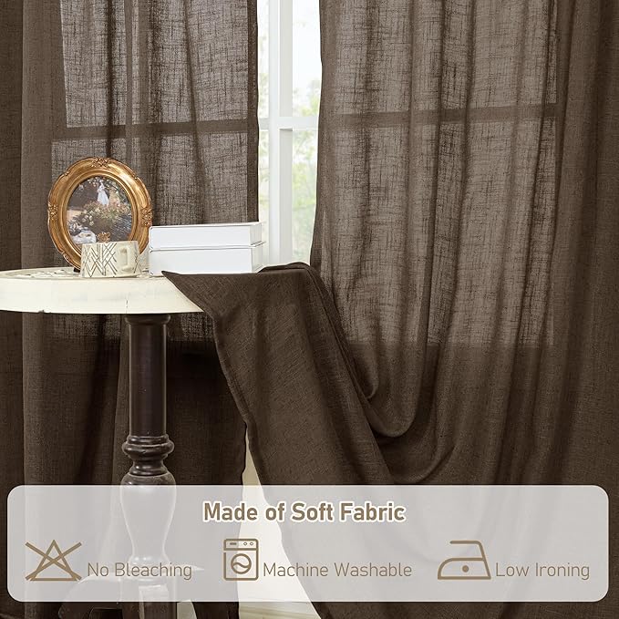 LAMIT Brown Linen Curtains 48 Inch Length - Image 9
