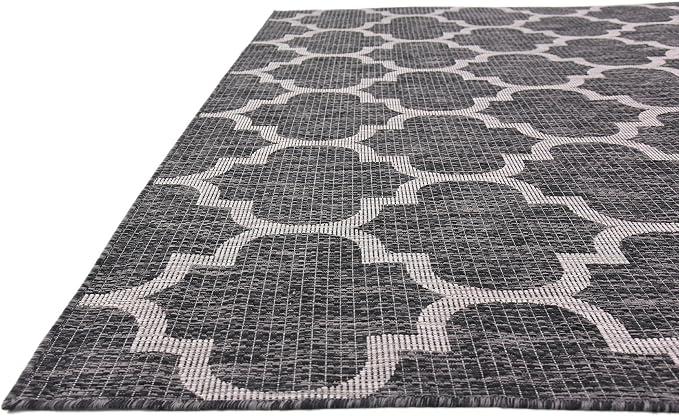 Unique Loom Outdoor Trellis Collection Area Rug (7' 10" x 11' 4" Rectangle, Black/ Ivory)