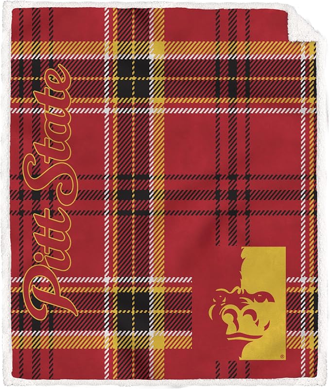 NCAA Pittsburg State Gorillas Playmaker Plaid Ultra Cozy Sherpa Throw