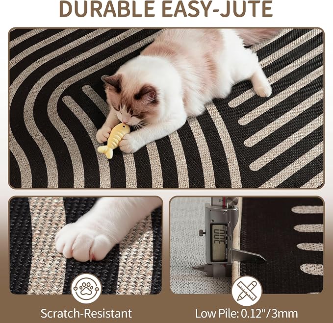 Easy Jute 3x5 Black Outdoor Enterway Rug Machine Washabl Mat