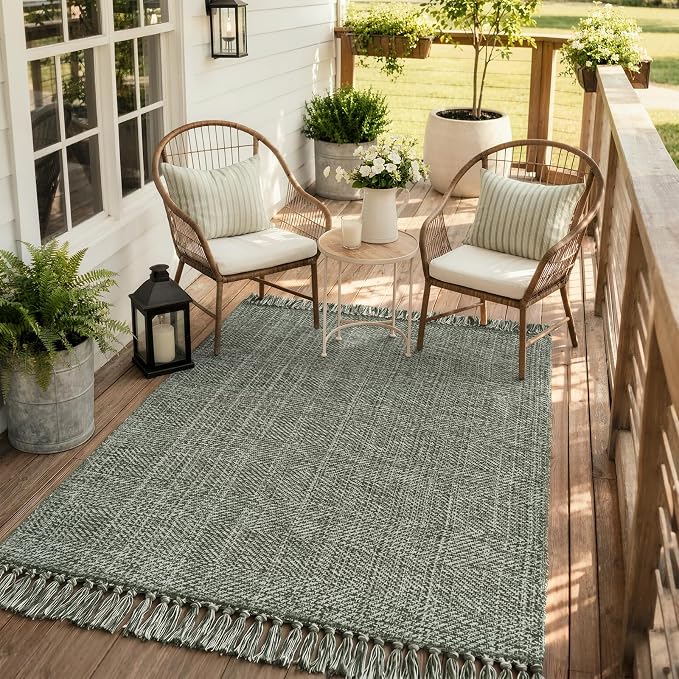 Collive 4' x 6' Sage Green Bedroom Area Rug, Modern Farmhouse Indoor Outdoor Rugs Boho Living Room Rug, Braided Comfy Bedside Mats Reversible Dining Room Carpet for Nursery Room Patio Decor