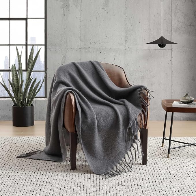Kenneth Cole - Blanket, Faux Mohair Throw Blanket for Bed or Couch, Reversible Bedding with a Lightweight Feel, Oversized Blanket (Grey, 50" x 70")