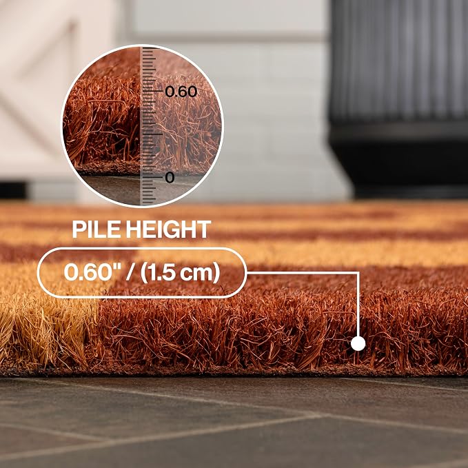 JONATHAN Y Checkered Coir Indoor Outdoor Doormat 5X8 Natural/Red, Porter Classic Farmhouse for Living Room, Bedroom, Kitchen, Office, Easy-Cleaning, High Traffic, Pet-Friendly, Non-Shedding NRF110A-5