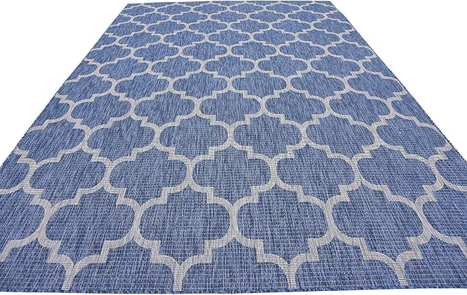 Unique Loom Outdoor Trellis Collection Area Rug (7' 10" x 11' 4" Rectangle, Navy Blue/ Ivory)