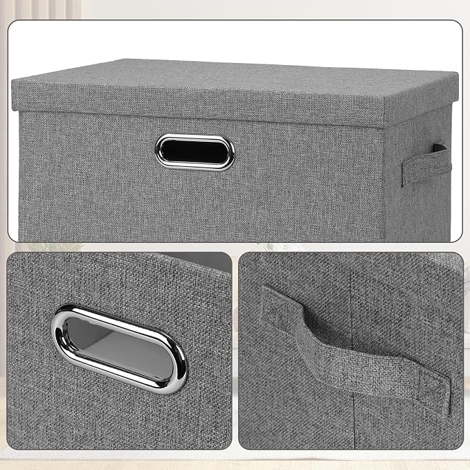 Graciadeco Large 17" 36 Quart Collapsible Stackable Storage Bins with Lids, 1 Pack Grey Foldable Fabric Closet Storage Boxes with Lids, 4 Handles Heavy-duty Linen Cube Baskets for Bedroom | 36 Quart 1 Pack Gray1 Collapsible Stackable Linen Fabric 4 Han...