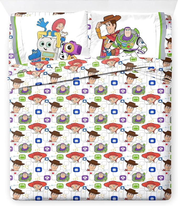 Jay Franco Kids Comforter Set Includes Sheets and Pillow Covers - Soft and Cozy Bed Set for Stylish Room Decor, Official Licensed Bedding, Grey - Toy Story, 7 Piece Queen