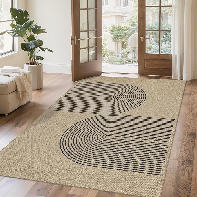 Easy Jute Rug for Pet Homes: 4x6 Outdoor Rug - Black Stripes | Washable Design Cuts Your Cleaning Time by 75% and Maintain Shape and Texture after 50 Machine Wash Cycles