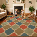 Washable 5x7 Moroccan Trellis Easy Jute Rug for Livingroom, Colorful Neutral Boho Outdoor Indoor Patio Large Area Rug, Woven Ultra Thin Non Slip Carpet Mat for Backyard Kids Bedroom Classroom Playroom