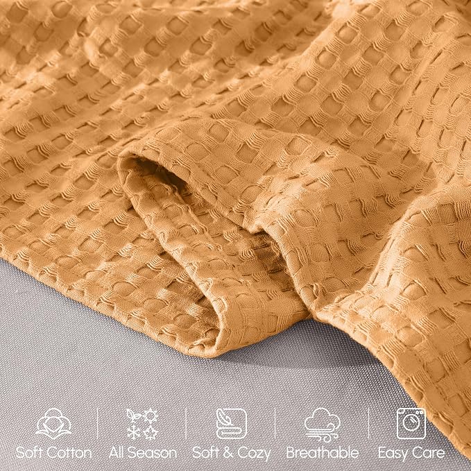 Elegant Comfort Premium 100% Cotton Waffle Blanket - Lightweight Breathable Waffle Weave Bed Blanket - Soft and Warm All Season Blanket for Couch, Sofa and Bed, Twin Size 68x88 Inches, Gold