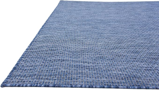 Unique Loom Collection Casual Transitional Solid Heathered Indoor/Outdoor Flatweave Area Rug (7' 1" x 10' Rectangle, Blue/Navy Blue)