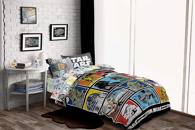 Star Wars Queen Comforter Set 5 Piece Soft Bedding for Boys, Multi | Darth Vader, Bed in a Bag, Comforter Sheets Pillowcases, Official Product, Soft Microfiber, Machine Washable, Boys Gift