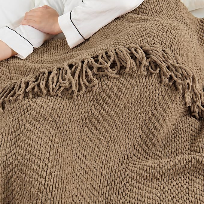 Home Soft Things Brown Throw Blanket Knitted Tweed Throw 60'' x 80'', Amphora, Super Soft Cozy Warm Comfortable Breathable Throw for Living Room Chair Couch Bed Sofa Bedroom Home Décor