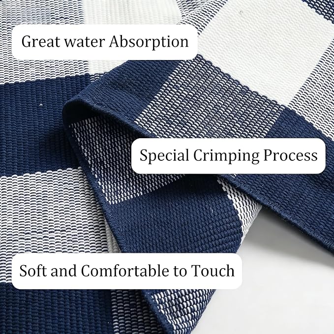 Buffalo Plaid Outdoor Rug 27.5" x 43" Navy Blue and White Checkered Area Rug Washable Doormats Indoor Outdoor Rugs for Layered Front Door Mats, Porch, Entryway, Kitchen, Farmhouse