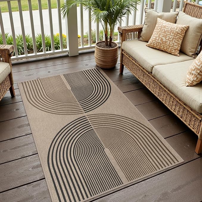 Rugalia Easy Jute Small Outdoor Patio Rug, 3x5 Boho Rainbow Entryway Rug Washable Non-Slip Modern Kitchen Rugs, Neutral Farmhouse Abstract Throw Carpet for Outdoor Living Room Porch Backyard