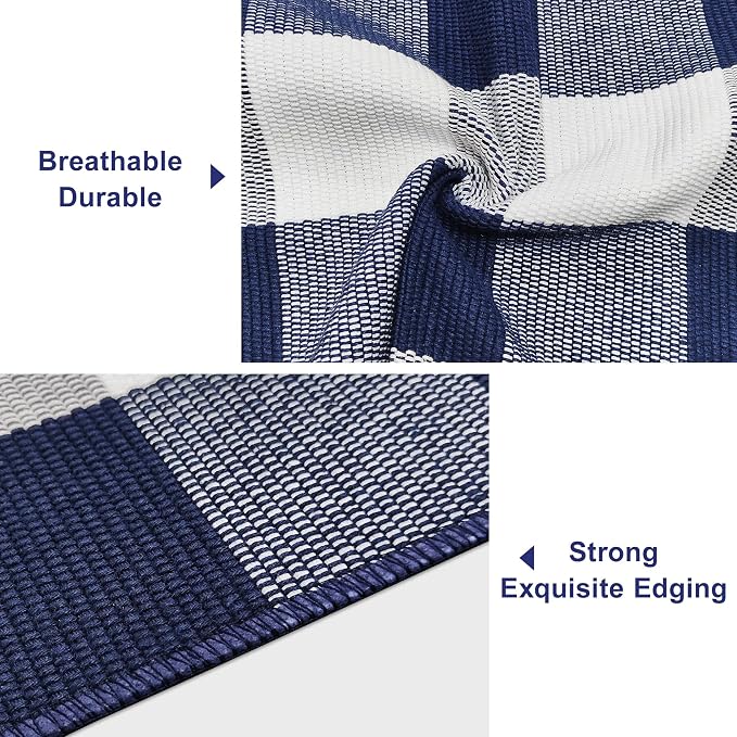 Buffalo Plaid Outdoor Rug 2x3 Cotton Woven Navy and White Checkered Doormat Washable Front Porch Mat Fall Layered Carpet for Indoor Outdoor Entryway Farmhouse Decor Area Rug