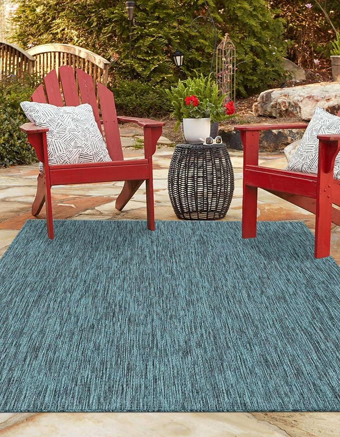 Unique Loom Outdoor Solid Collection Area Rug (10' x 14' 1" Rectangle Teal/Navy Blue)