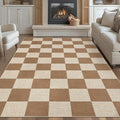 GarveeHome Checkered Easy Jute Area Rug 10x13 Machine Washable Non-Slip Stain Resistant Indoor Outdoor Rugs for Living Room, Bedroom, Kitchen, Dining, Patio Farmhouse Style Brown