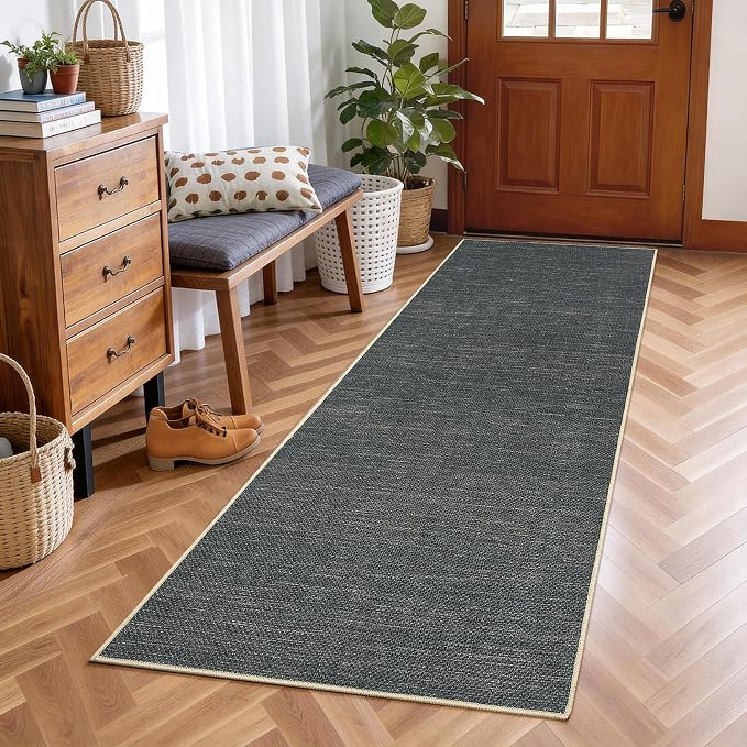 GarveeHome Easy Jute Runner Rug 2x8 Washable Non Slip Hallway Runner Rugs | Stain Resistant Low Pile Kitchen Throw Carpets Modern Solid Runners for Bedroom Nursery Entryway Living Room Dorm, Grey