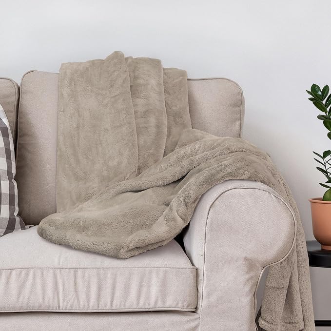 DEZ FURNISHINGS Ultra Soft Plush Fleece Throw Blanket, Double Sided Cozy Thick Warm Blanket for Sofa & Bed, King (108" x 90"), Taupe