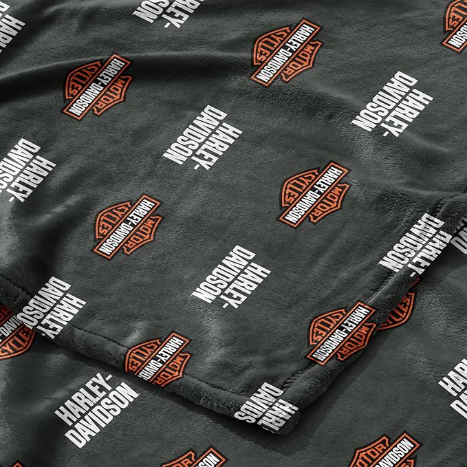 Harley-Davidson Shield Pattern Silk Touch Throw Blanket, 46 x 60 in | 100% Polyester, Velvety Feel, Lightweight Warmth, Couch Bed Chair Lounging, Giftable Indoor Comfort