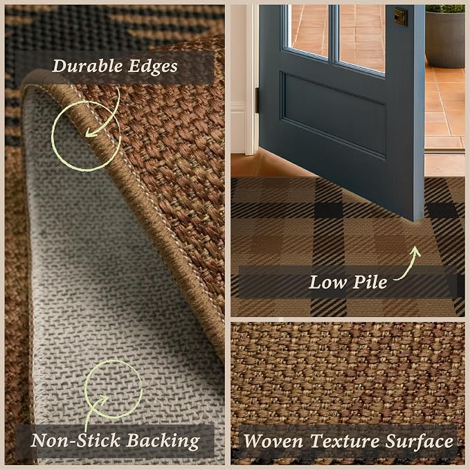 JTJ Easy Jute Outdoor Rug 6' x 9', Washable Non Slip Indoor Outdoor Low Pile Area Rug for Patio, Porch, Living Room & Dining Room, Farmhouse Plaid