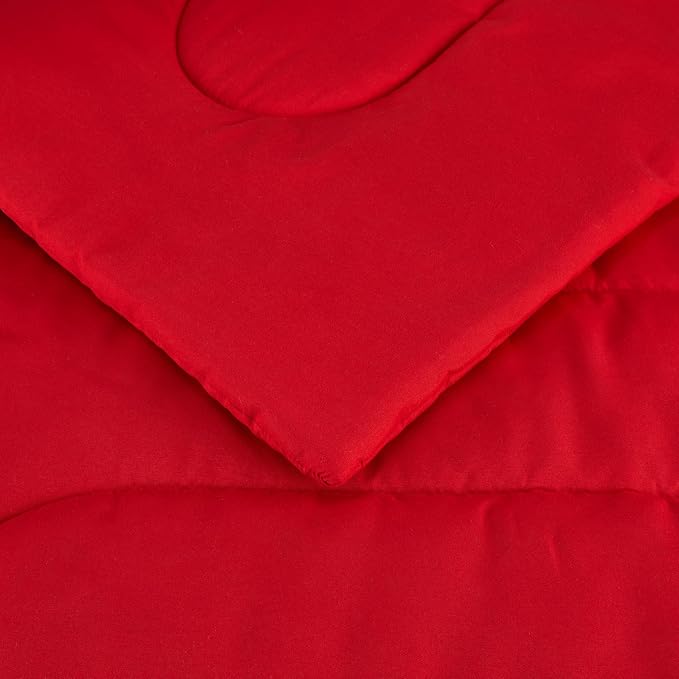 Amazon Basics 2-Piece Microfiber Kid's Comforter and Pillow Sham Set, All Seasons, Twin, Red, Solid