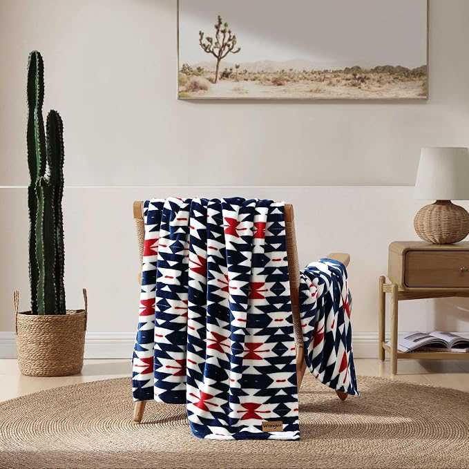 Wrangler - Blanket, Super Soft Plush Bedding, Yellowstone Inspired Throw Blanket for Couch or Bed (Navajos Blue, 50" x 70")