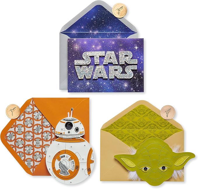 Papyrus Star Wars Birthday Card Assortment, BB-8 and Yoda (3-Count)