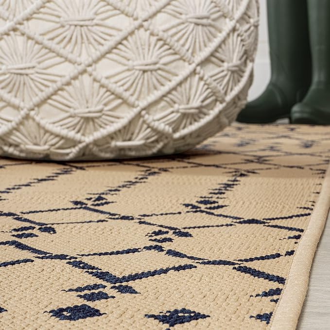 JONATHAN Y Moroccan Geometric Indoor Outdoor Area Rug 8X10 Beige/Navy, Ourika Textured Weave for Backyard, Patio, Porch, Easy-Cleaning, High Traffic, Pet-Friendly, Non-Shedding (SMB108H-8)