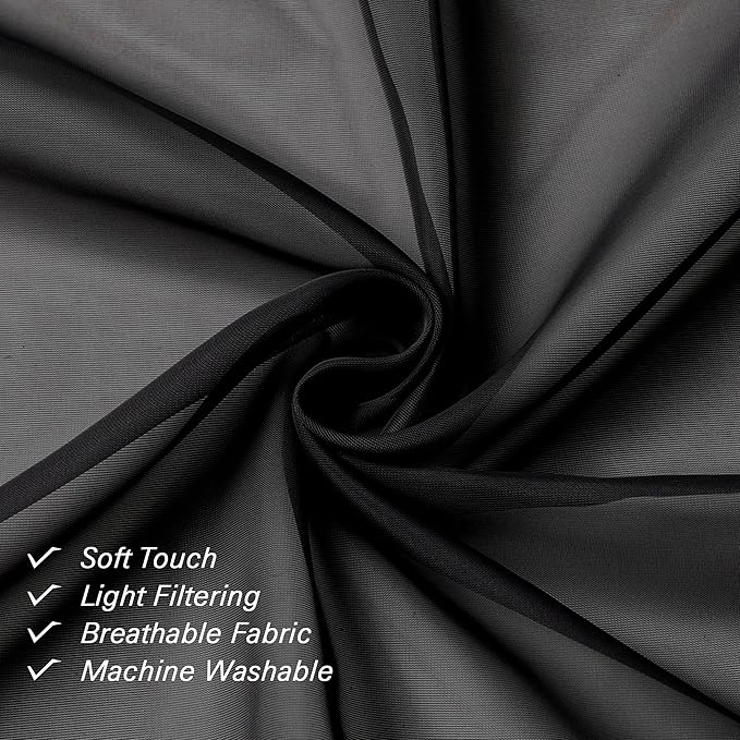 Lecloud Black Sheer Valance for Windows 14 Inch Length 2 Pieces, Light Reducing - Image 4