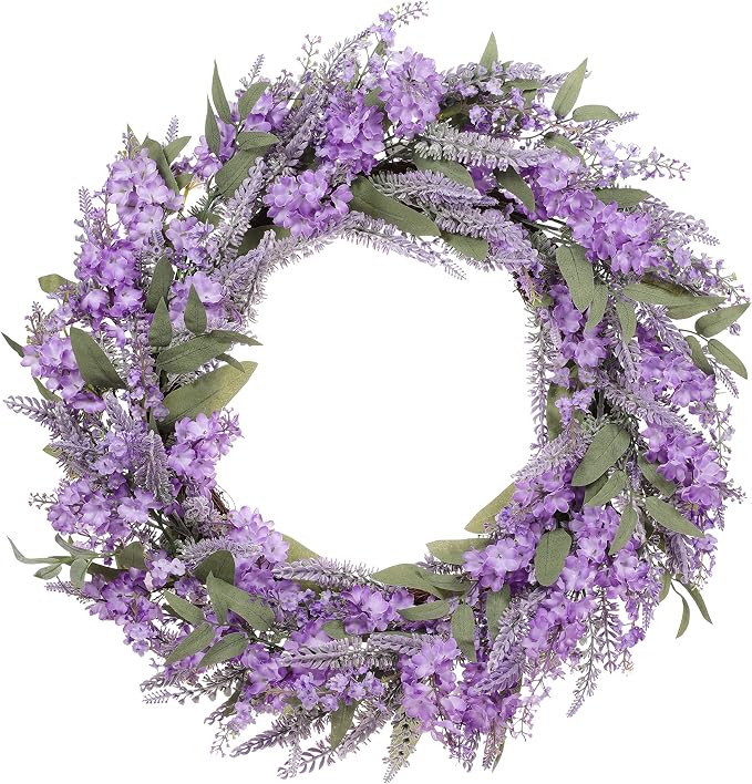30" Artificial Lavender Floral Spring Wreath with Green Leaves