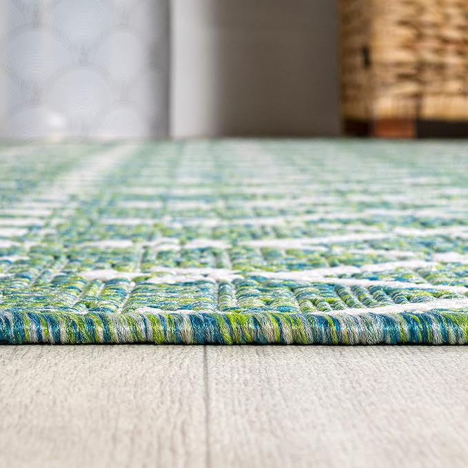 JONATHAN Y Moroccan Geometric Indoor Outdoor Round Area Rug 5 Ft Green/Cream, Ourika Textured Weave for Backyard, Patio, Porch, Easy-Cleaning, High Traffic, Pet-Friendly, Non-Shedding (SMB108L-5R)