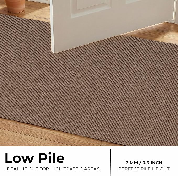 THE BEER VALLEY Woven Kitchen Runner Rug 2x6 Feet - Brown Mocha | Non Slip Outdoor Long Entry Door Runners for Hallways, Washable Indoor Bathroom Low Profile Rugs