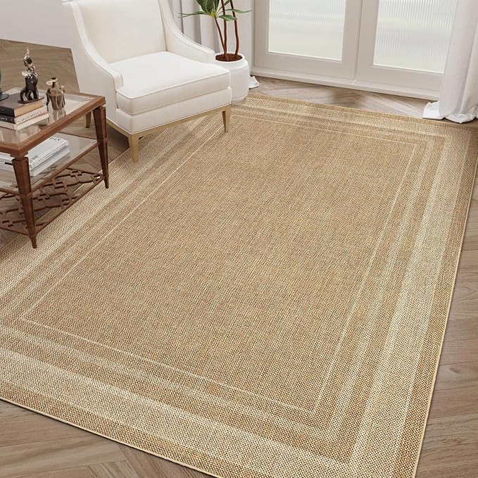 GarveeHome Neutral Easy Jute Rug 3x5 Modern Solid Washable Bedroom Rug | Indoor Small Non Slip Dining Room Throw Carpet Entryway Easy Jute Rugs for Nursery Kitchen Living Room Backyard, Jute