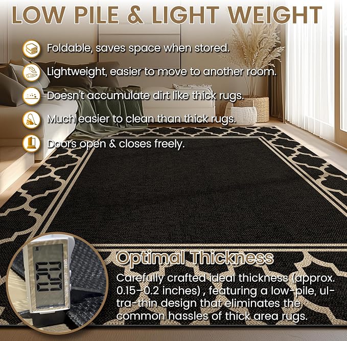 Washable Moroccan Easy Jute Rug, 3x5 Neutral Outdoor Indoor Patio Small Bordered Rug, Woven Thin Non Slip Carpet Door Mat for Entryway Front Door Porch Farmhouse Backyard Kid Nursery Play Room