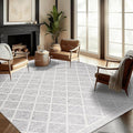 ReaLife Rugs Machine Washable Area Rug - Living Room Bedroom Bathroom Kitchen Entryway Office - Padded Low Pile Stain Resistant Premium - Boho Modern Farmhouse - Tessa - Gray Ivory 5' x 7'