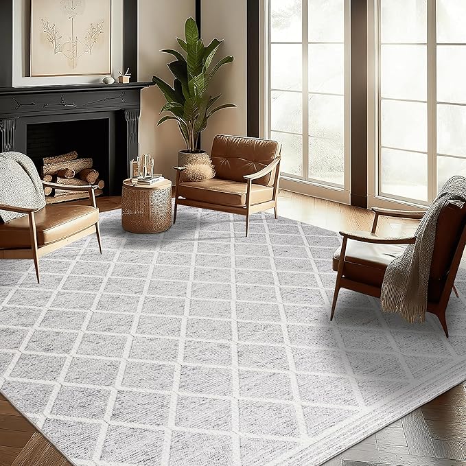 ReaLife Rugs Machine Washable Area Rug - Living Room Bedroom Bathroom Kitchen Entryway Office - Padded Low Pile Stain Resistant Premium - Boho Modern Farmhouse - Tessa - Gray Ivory 5' x 7'