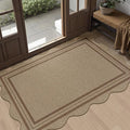Easy Jute Front Door Mat, 2.6x4 Washable Entryway Rug Non Slip Small Kitchen Rug, Farmhouse Low Pile Floor Scalloped Rugs for Bathroom Porch Doorway