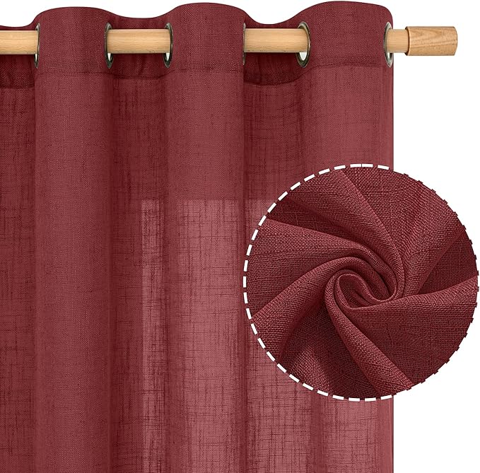 LAMIT Red Linen Curtains 40 Inches Long - Image 2