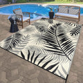Outdoor Rug Waterproof for Patios Clearance, Reversible Outdoor Plastic Straw Rug Camping Carpet, Outside Floor Mats Large Area Rugs for RV,Patio,Deck,Porch,Beach, Balcony，8'x10',Black&Beige