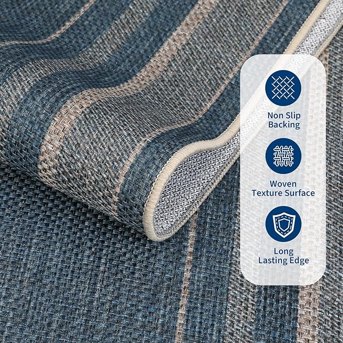 GarveeHome 6ft Washable Round Rug Large Bedroom Easy Jute Area Rugs | Modern Solid Non Slip Living Room Circle Rugs Stain Resistant Carpet Indoor Round Rugs for Kitchen Nursery Entryway, Blue